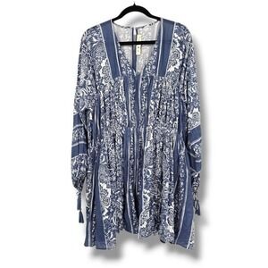 Her Entire Name Says Grace‎ Boho Cottage Blue Paisley Print Tassel Dress Medium